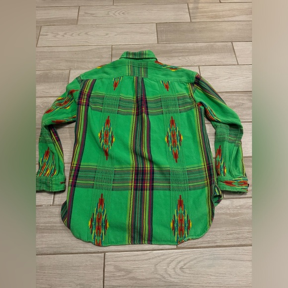 Polo Ralph Lauren Vintage Green Beacon Aztec Woven Button Down Shirt Size M - Picture 10 of 11